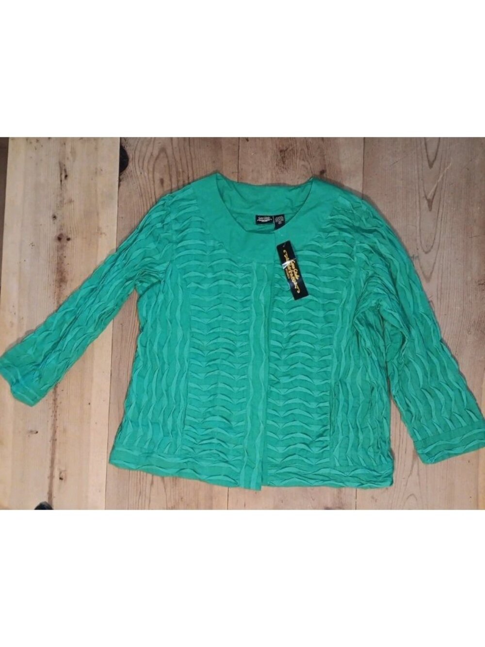 Sara Studio Womens Plus 2X Jacket Top Green Stitching Snap Front Artsy NWT